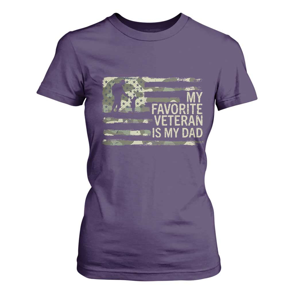 My Favorite Veteran is My Dad T Shirt For Women Veteran Dad Camo American Flag TS14 Purple Print Your Wear