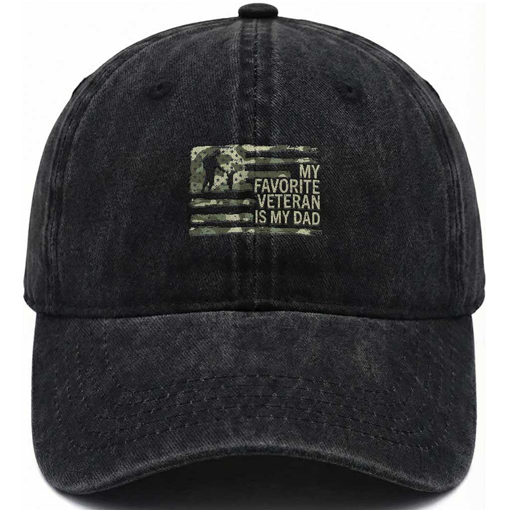 My Favorite Veteran is My Dad Washed Cotton Baseball Cap Veteran Dad Camo American Flag