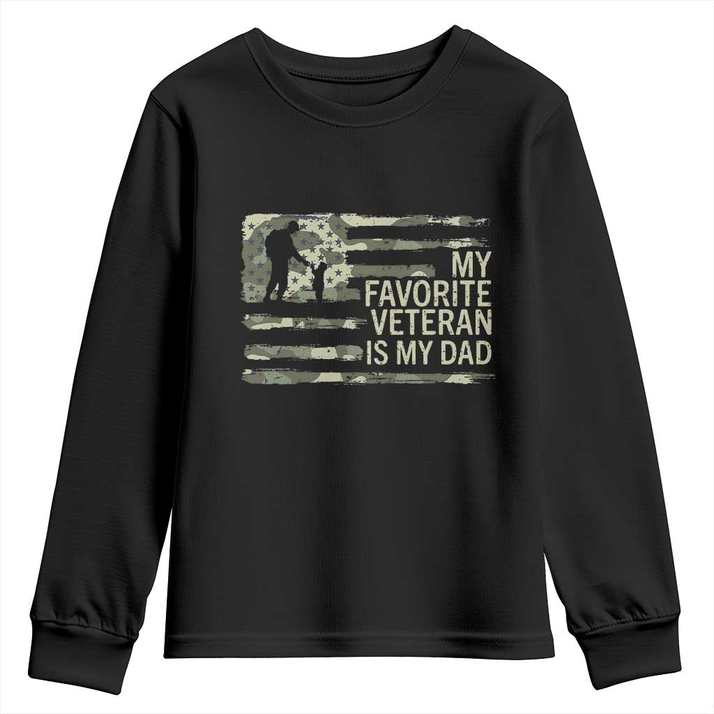 My Favorite Veteran is My Dad Youth Sweatshirt Veteran Dad Camo American Flag TS14 Black Print Your Wear