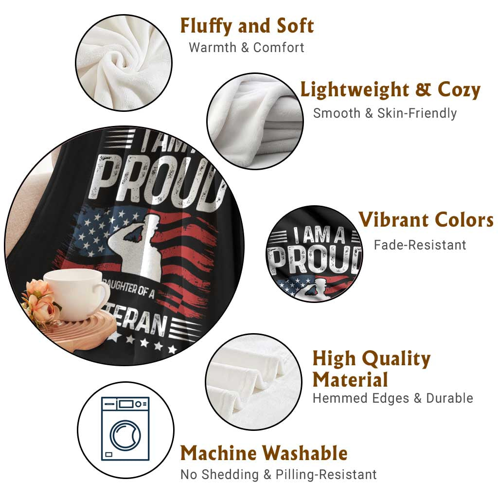 Proud Daughter Veteran Nothing Scares Throw Blanket Military Family Pride American Flag