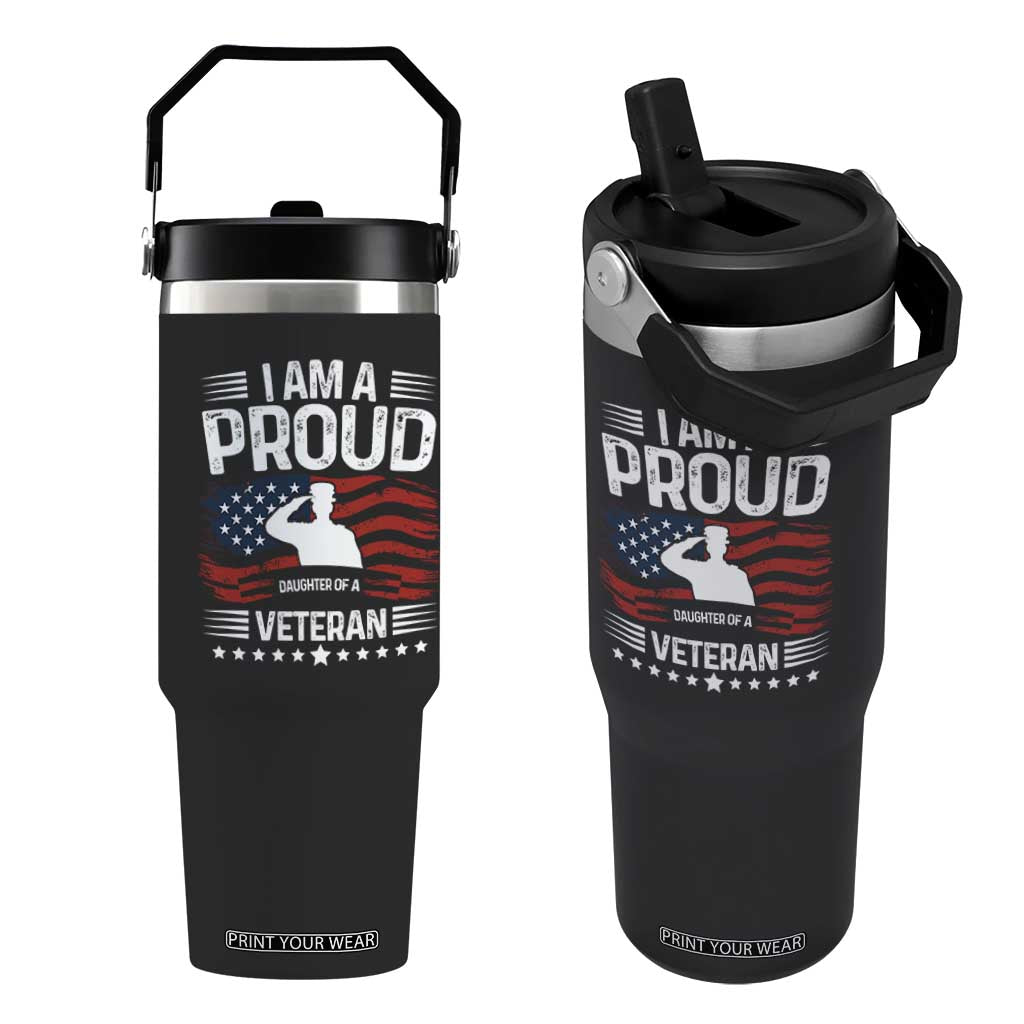 Proud Daughter Veteran Nothing Scares Flip Straw Tumbler Military Family Pride American Flag