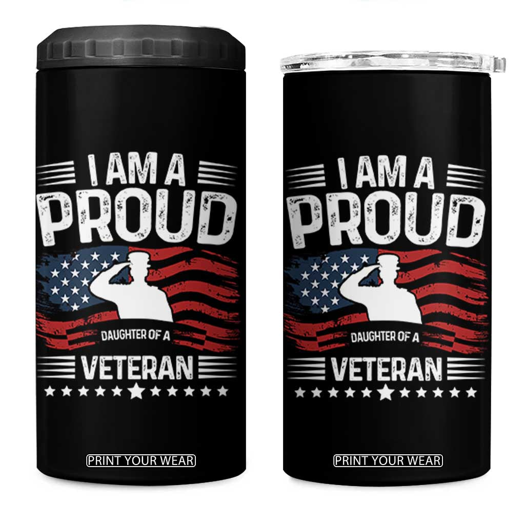Proud Daughter Veteran Nothing Scares 4 in 1 Can Cooler Tumbler Military Family Pride American Flag TS14 One Size: 16 oz Black Print Your Wear