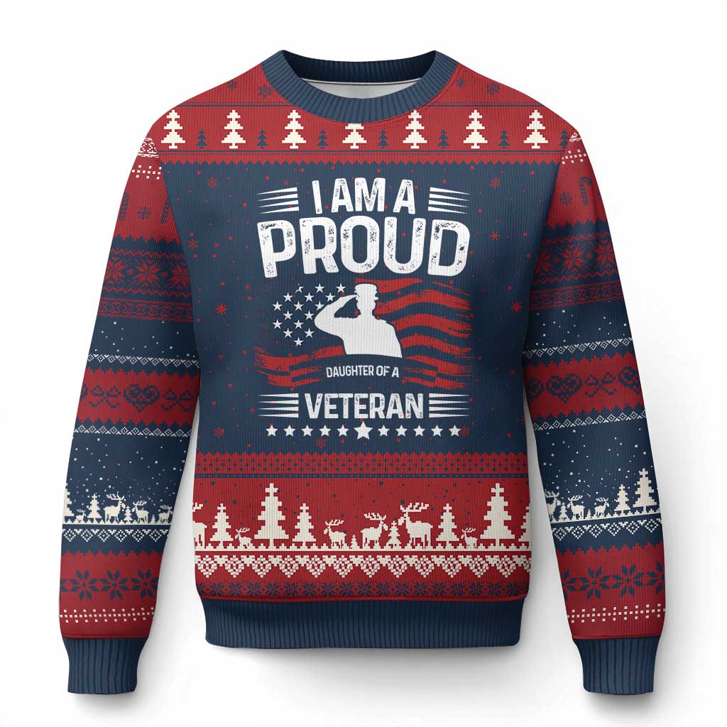 Proud Daughter Veteran Nothing Scares Ugly Christmas Sweater Military Family Pride American Flag TS14 Navy Red Print Your Wear