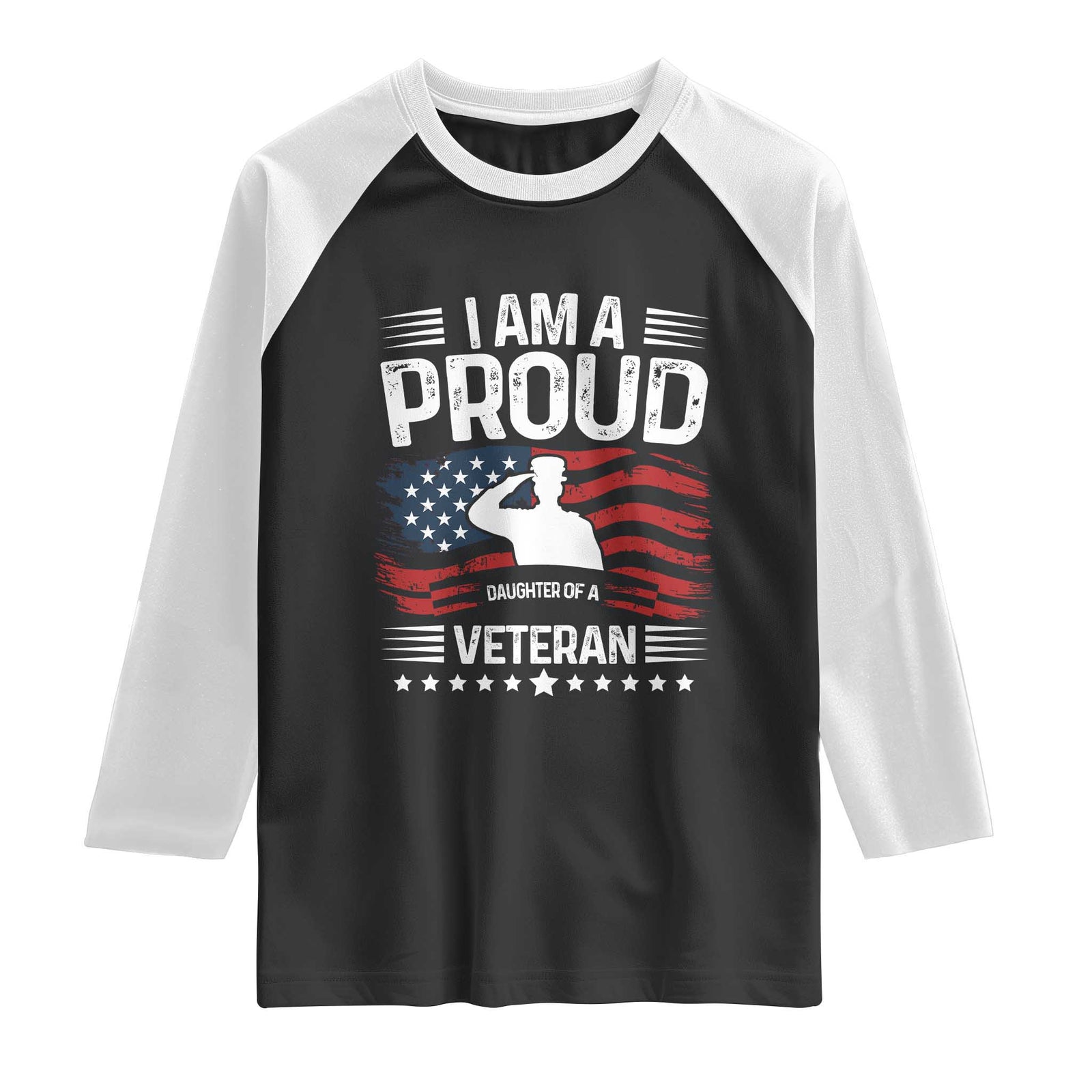 Proud Daughter Veteran Nothing Scares Raglan Shirt Military Family Pride American Flag TS14 Black White Print Your Wear