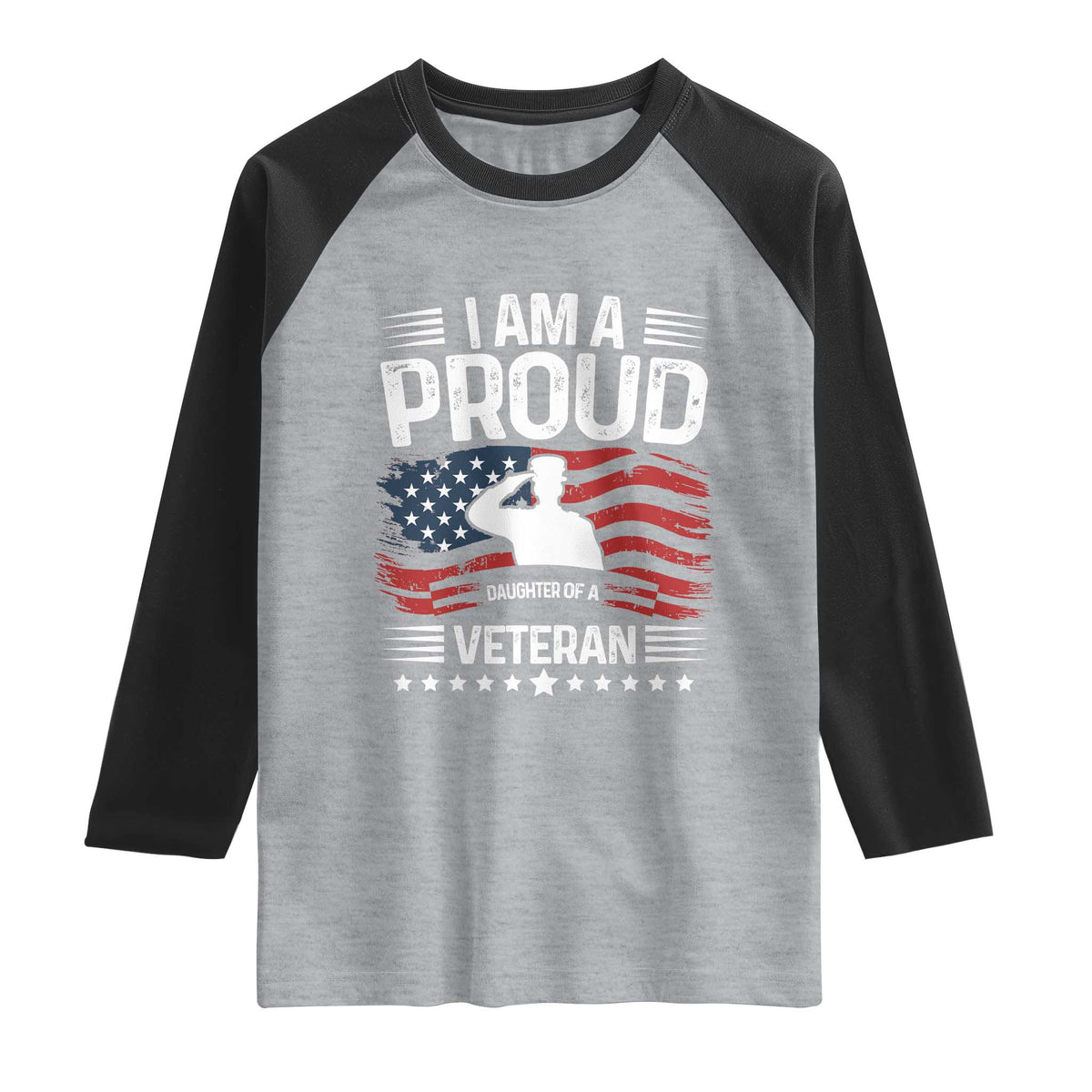 Proud Daughter Veteran Nothing Scares Raglan Shirt Military Family Pride American Flag TS14 Heather Gray Black Print Your Wear