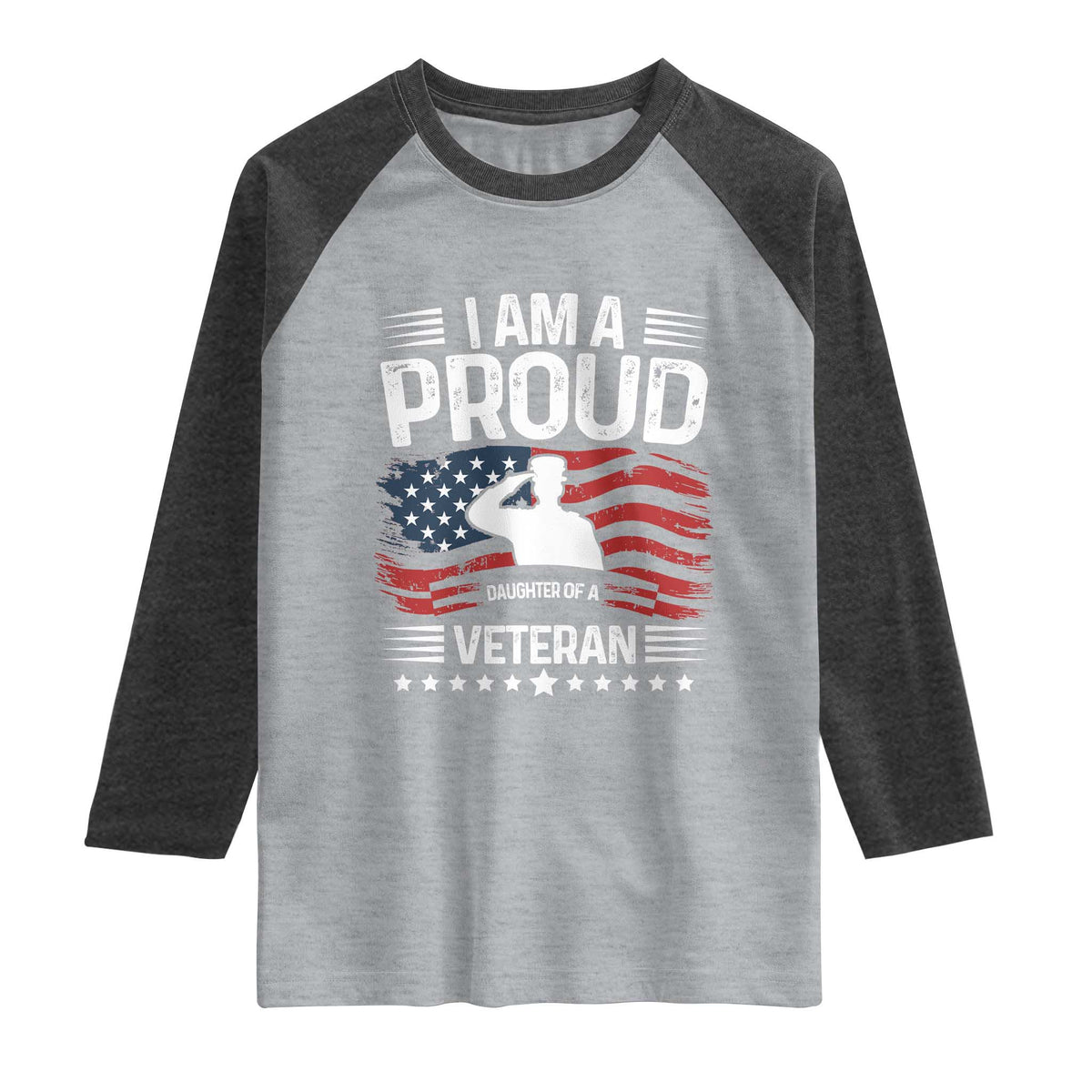 Proud Daughter Veteran Nothing Scares Raglan Shirt Military Family Pride American Flag TS14 Heather Gray Heather Charcoal Print Your Wear