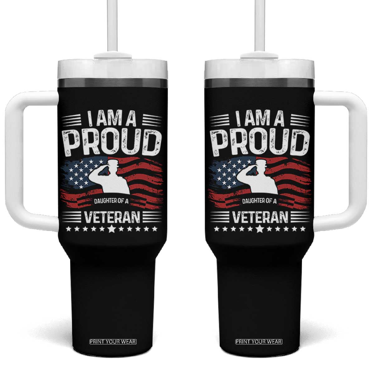 Proud Daughter Veteran Nothing Scares Tumbler With Handle Military Family Pride American Flag TS14 One Size: 40 oz Black Print Your Wear