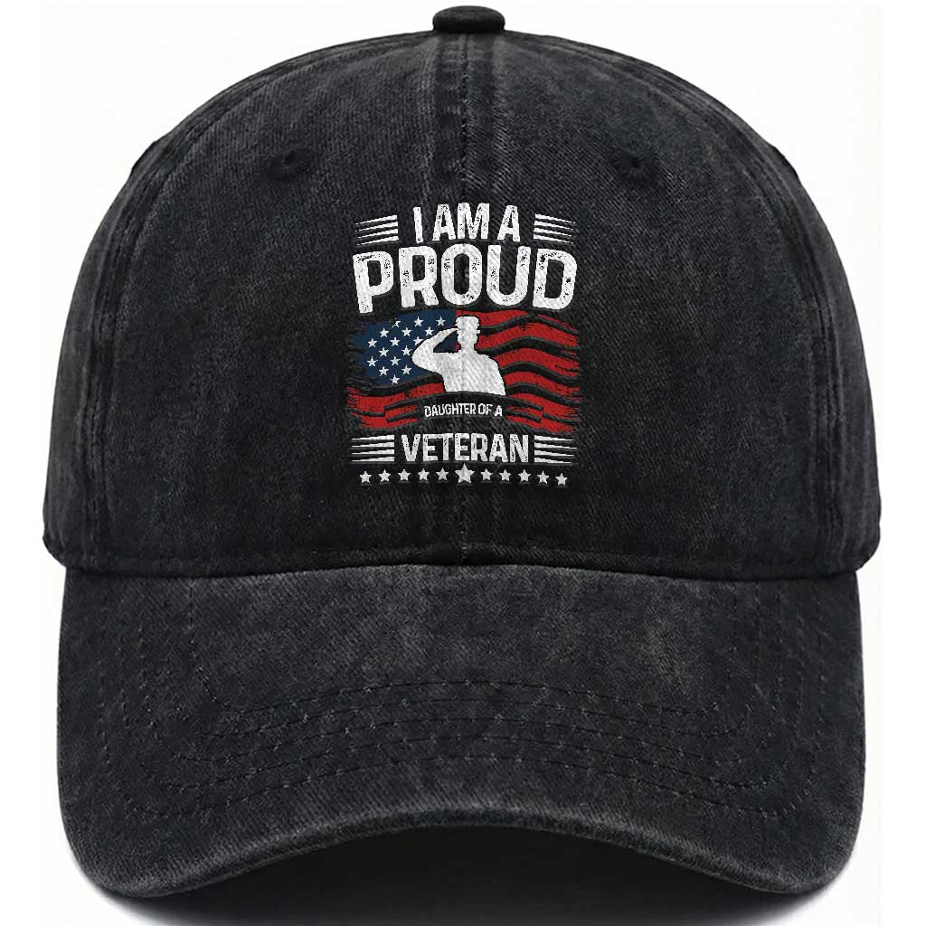 Proud Daughter Veteran Nothing Scares Washed Cotton Baseball Cap Military Family Pride American Flag TS14 Print Your Wear
