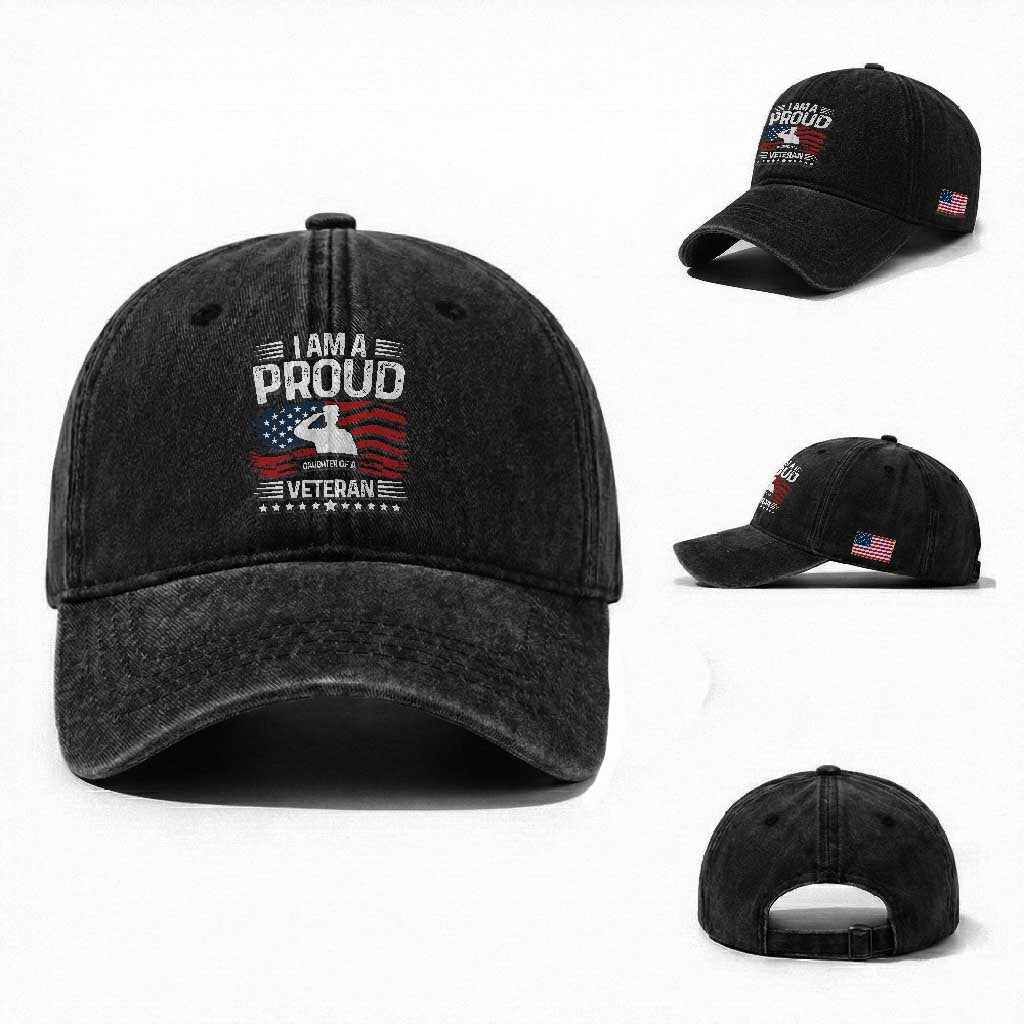 Proud Daughter Veteran Nothing Scares Washed Cotton Baseball Cap Military Family Pride American Flag