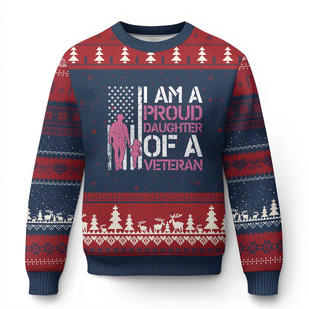 Proud Daughter Veteran Nothing Scares Ugly Christmas Sweater Patriotic Military Family Support TS14 Navy Red Print Your Wear
