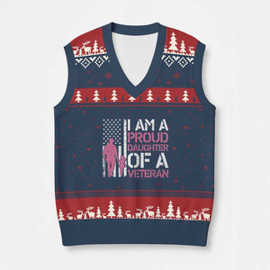 Proud Daughter Veteran Nothing Scares V-Neck Knit Sweater Vest Patriotic Military Family Support