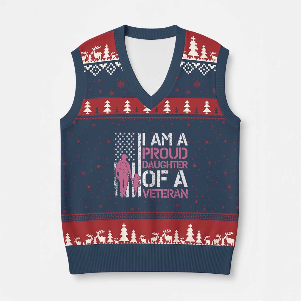 Proud Daughter Veteran Nothing Scares V-Neck Knit Sweater Vest Patriotic Military Family Support TS14 Navy Red Print Your Wear