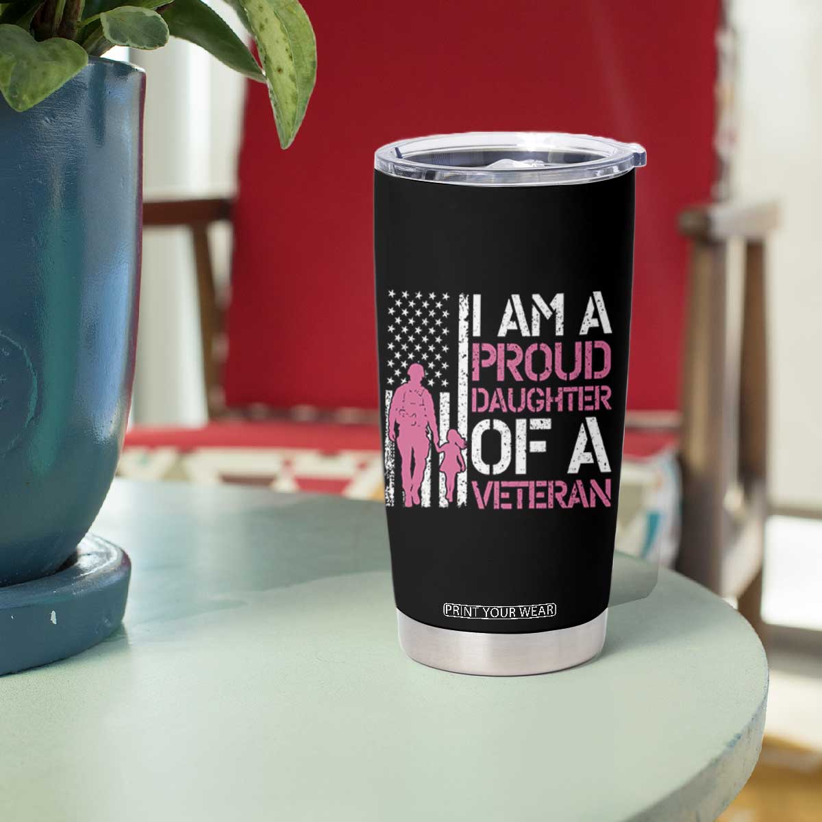 Proud Daughter Veteran Nothing Scares Tumbler Cup Patriotic Military Family Support