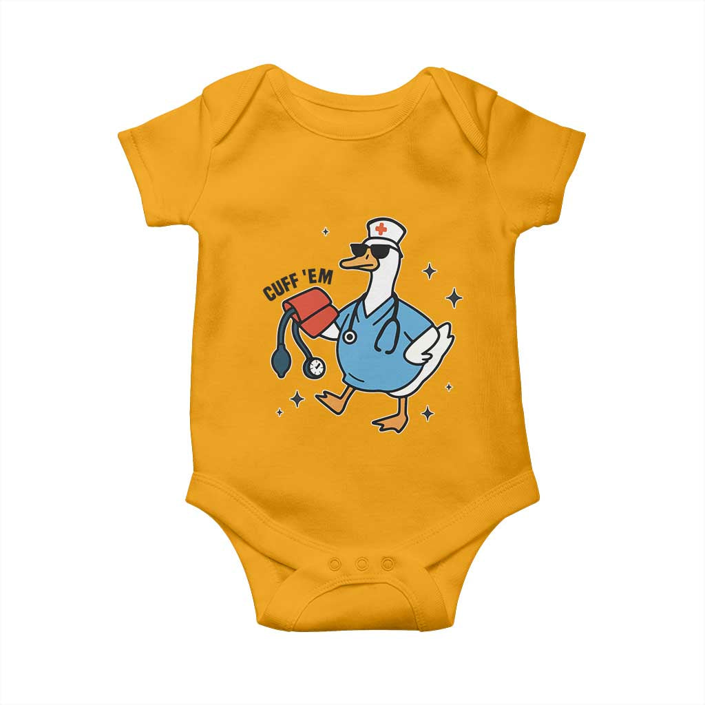 Funny Silly Goose ER Nurse Baby Onesie Cuff 'Em TS14 Gold Print Your Wear