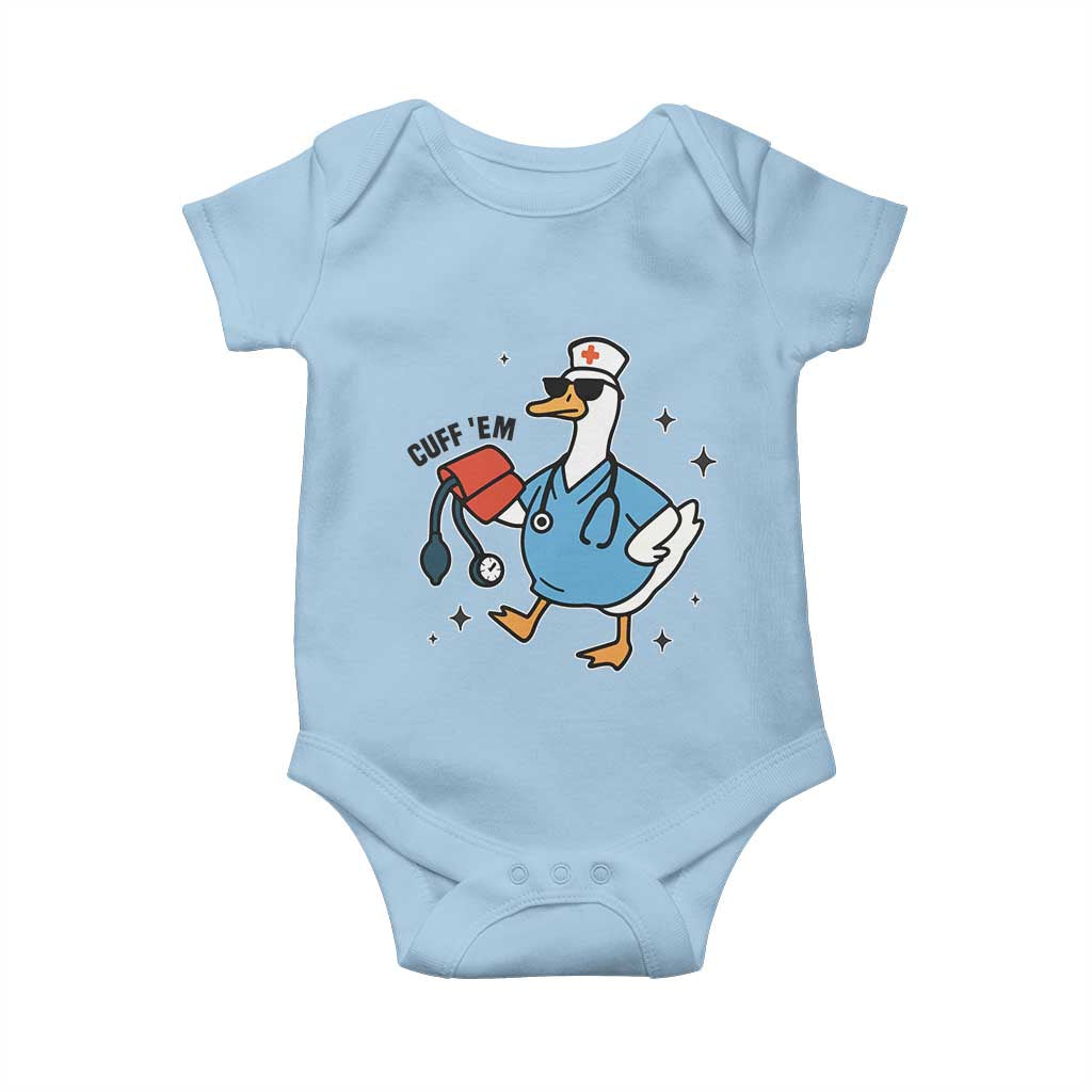 Funny Silly Goose ER Nurse Baby Onesie Cuff 'Em TS14 Light Blue Print Your Wear