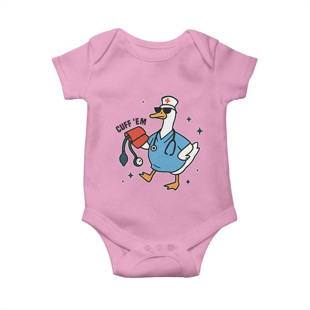 Funny Silly Goose ER Nurse Baby Onesie Cuff 'Em TS14 Light Pink Print Your Wear