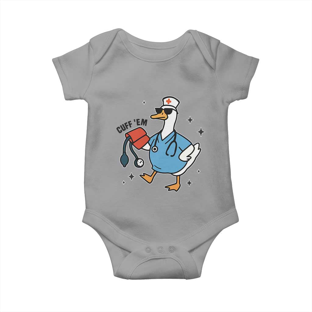 Funny Silly Goose ER Nurse Baby Onesie Cuff 'Em TS14 Sport Gray Print Your Wear