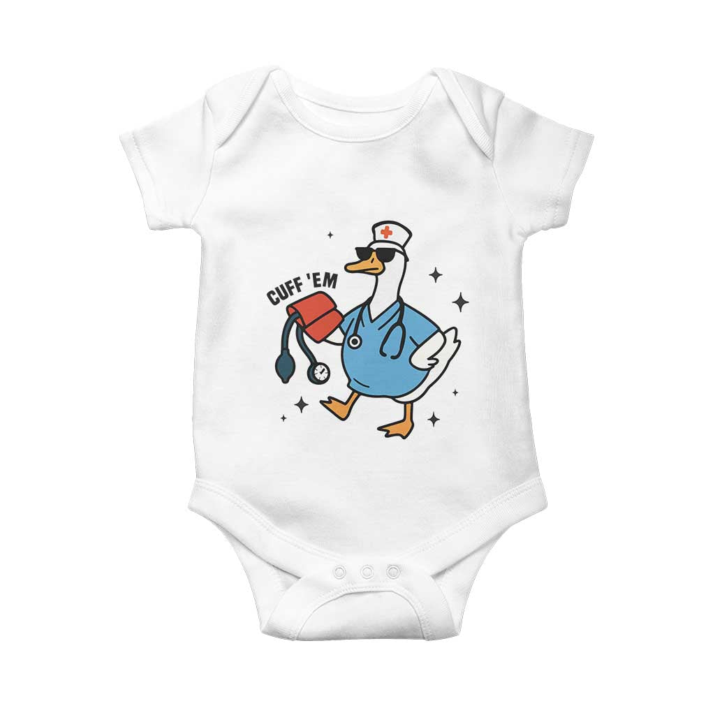 Funny Silly Goose ER Nurse Baby Onesie Cuff 'Em TS14 White Print Your Wear