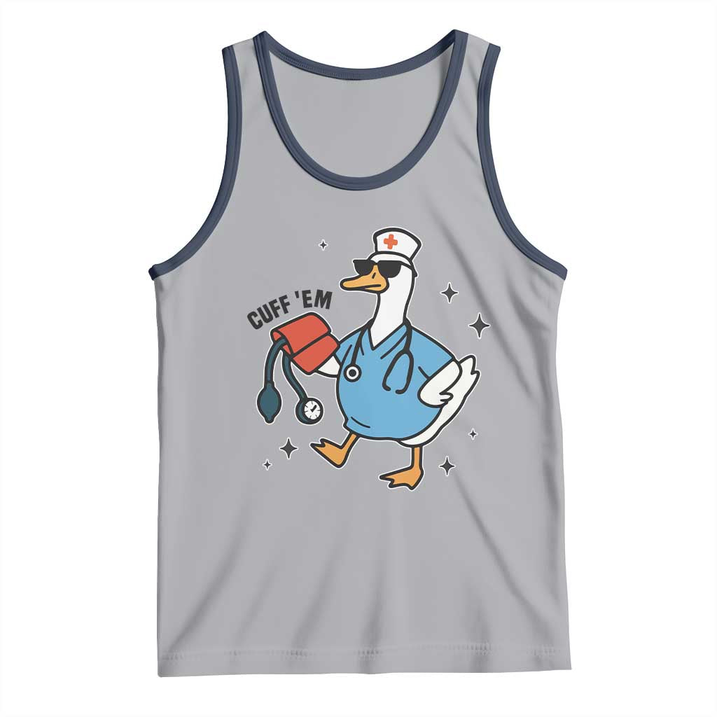 Funny Silly Goose ER Nurse Tank Top Cuff 'Em TS14 Athletic Heather Navy Print Your Wear