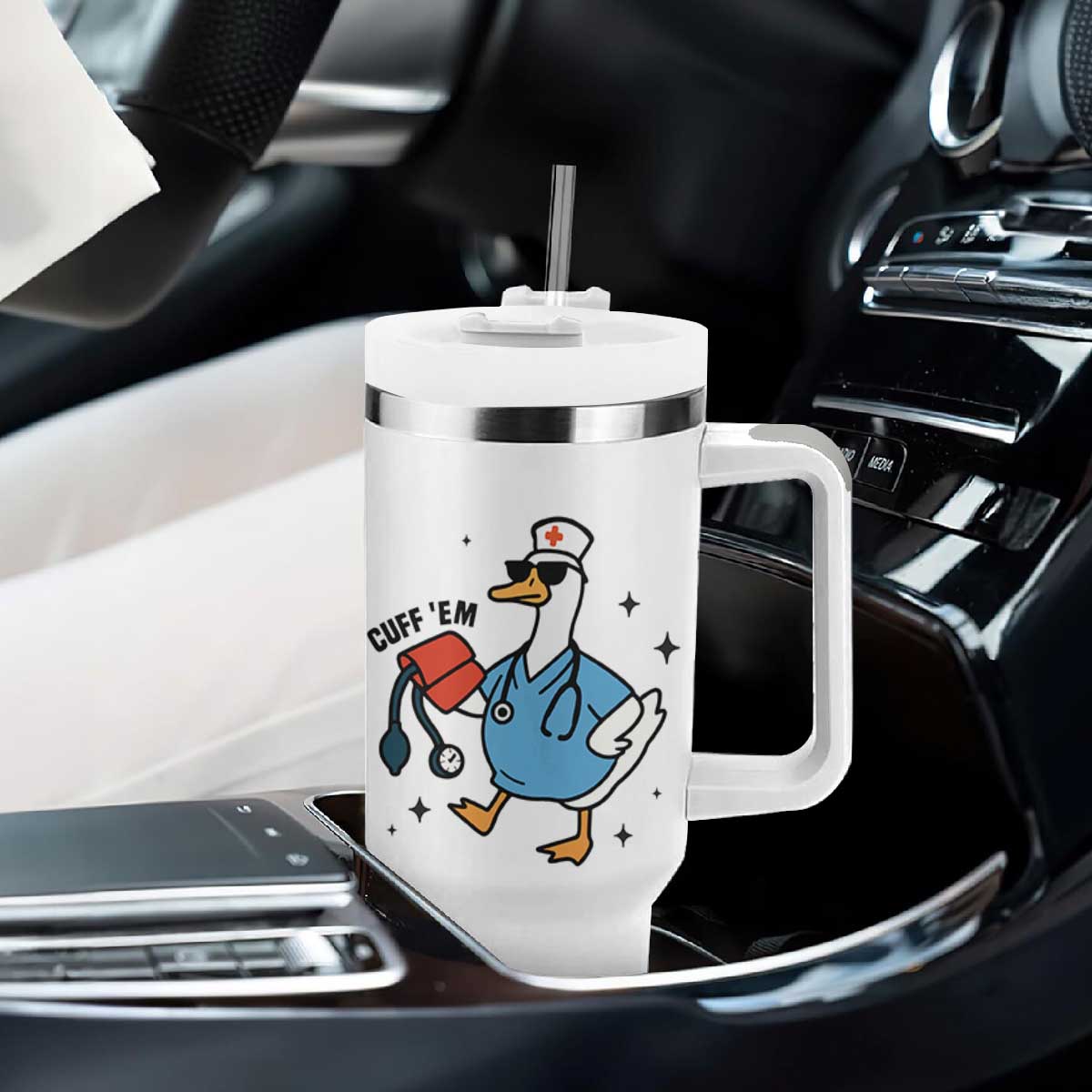 Funny Silly Goose ER Nurse Tumbler With Handle Cuff 'Em TS14 Print Your Wear