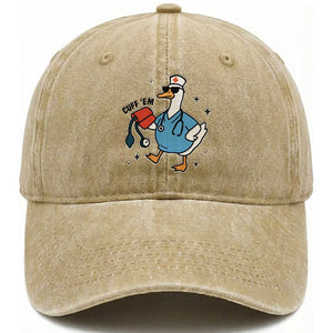 Funny Silly Goose ER Nurse Washed Cotton Baseball Cap Cuff 'Em TS14 Washed Cap Universal Fit Khaki Print Your Wear