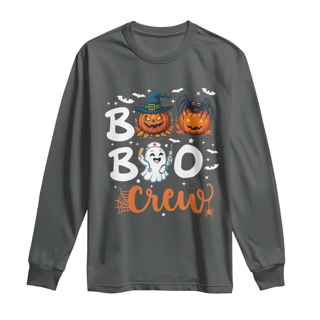Boo Boo Crew Nurse Ghost Halloween Long Sleeve Shirt TS14 Dark Heather Print Your Wear