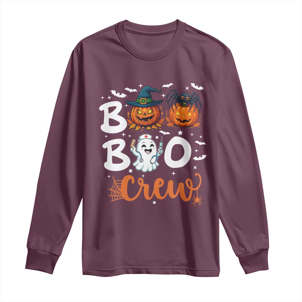 Boo Boo Crew Nurse Ghost Halloween Long Sleeve Shirt TS14 Maroon Print Your Wear