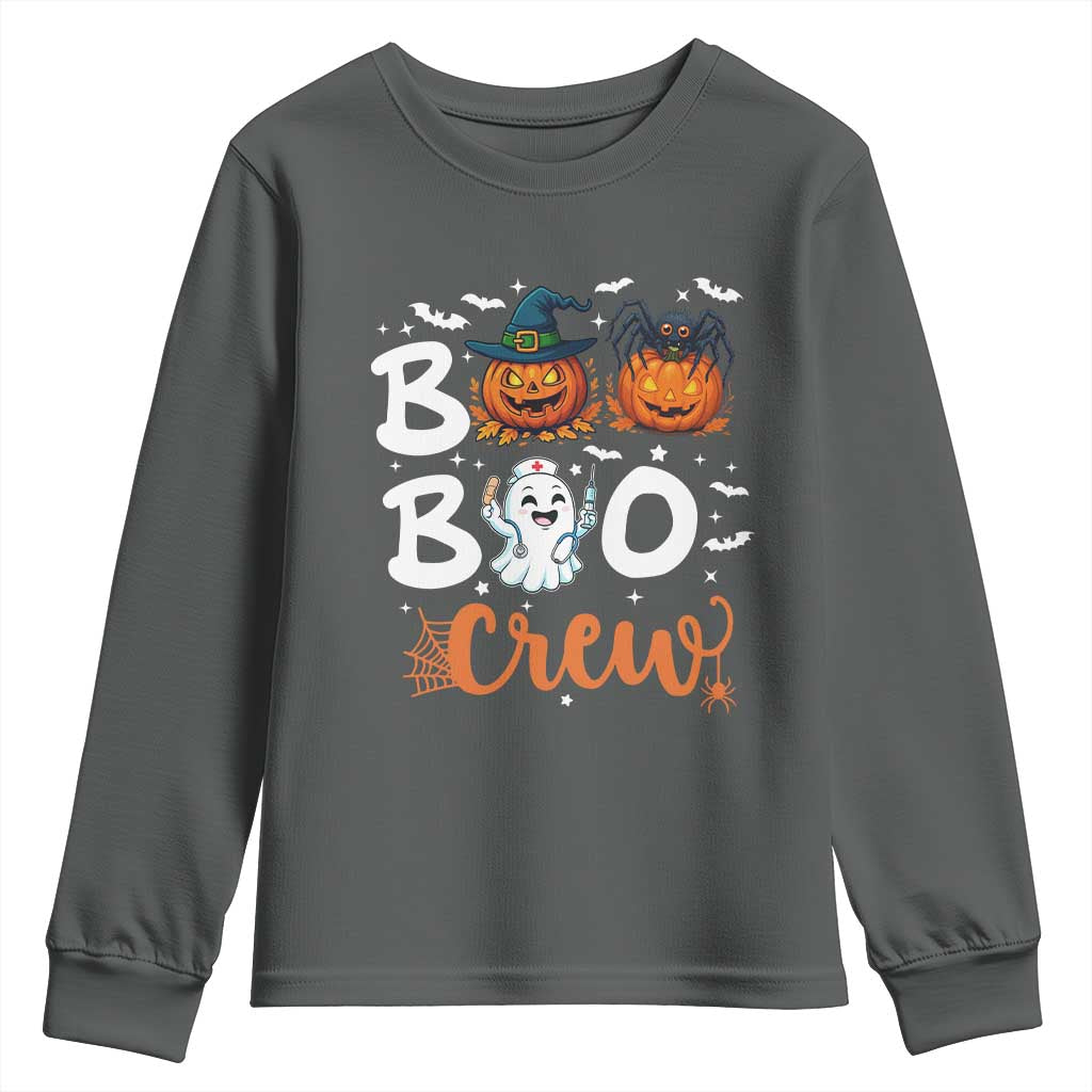Boo Boo Crew Nurse Ghost Halloween Youth Sweatshirt TS14 Dark Heather Print Your Wear