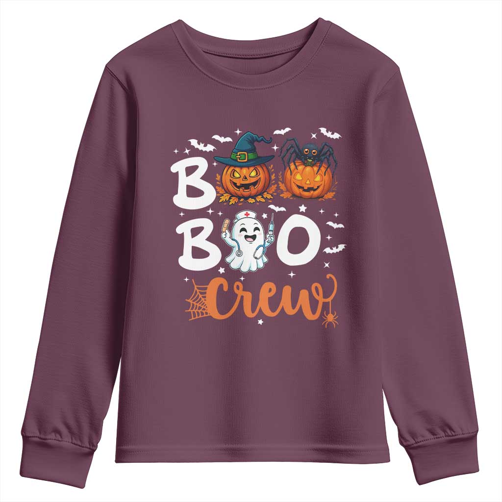 Boo Boo Crew Nurse Ghost Halloween Youth Sweatshirt TS14 Maroon Print Your Wear