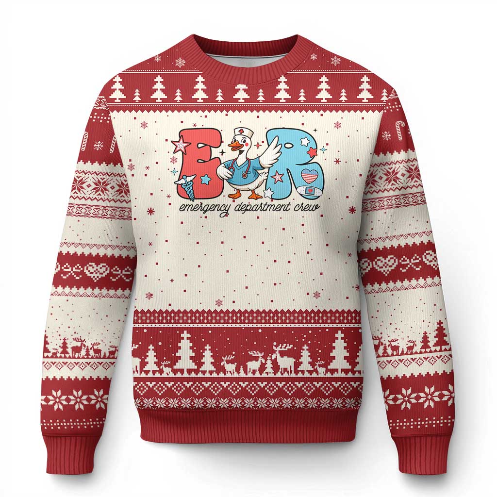 ER Nurse Silly Goose Ugly Christmas Sweater Funny Emergency Department TS14 Beige Red Print Your Wear