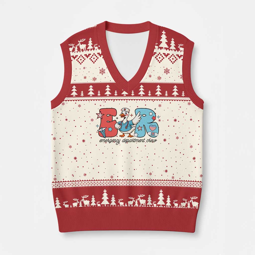 ER Nurse Silly Goose V-Neck Knit Sweater Vest Funny Emergency Department TS14 Beige Red Print Your Wear