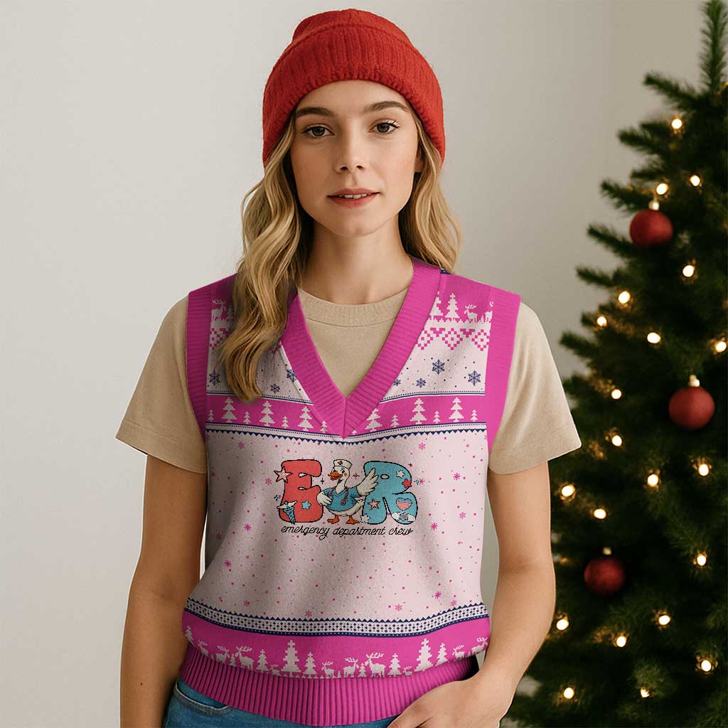 ER Nurse Silly Goose V-Neck Knit Sweater Vest Funny Emergency Department TS14 Hot Pink Print Your Wear