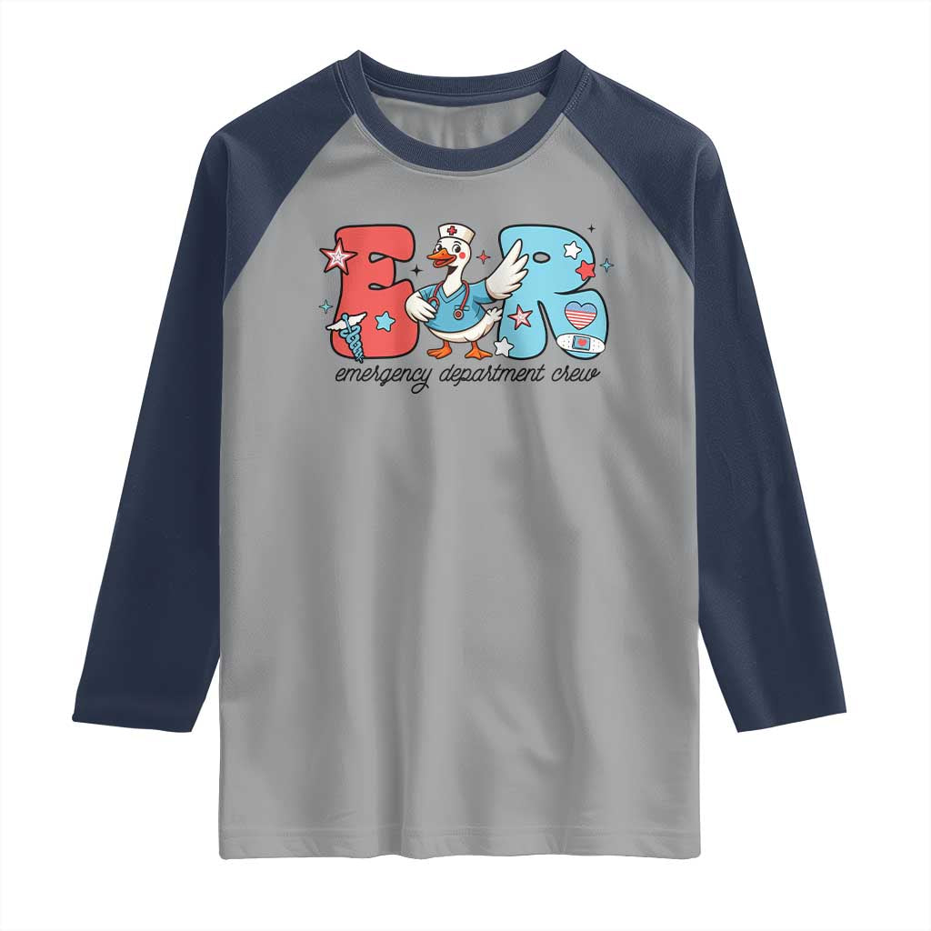 ER Nurse Silly Goose Raglan Shirt Funny Emergency Department TS14 Sport Gray Navy Print Your Wear
