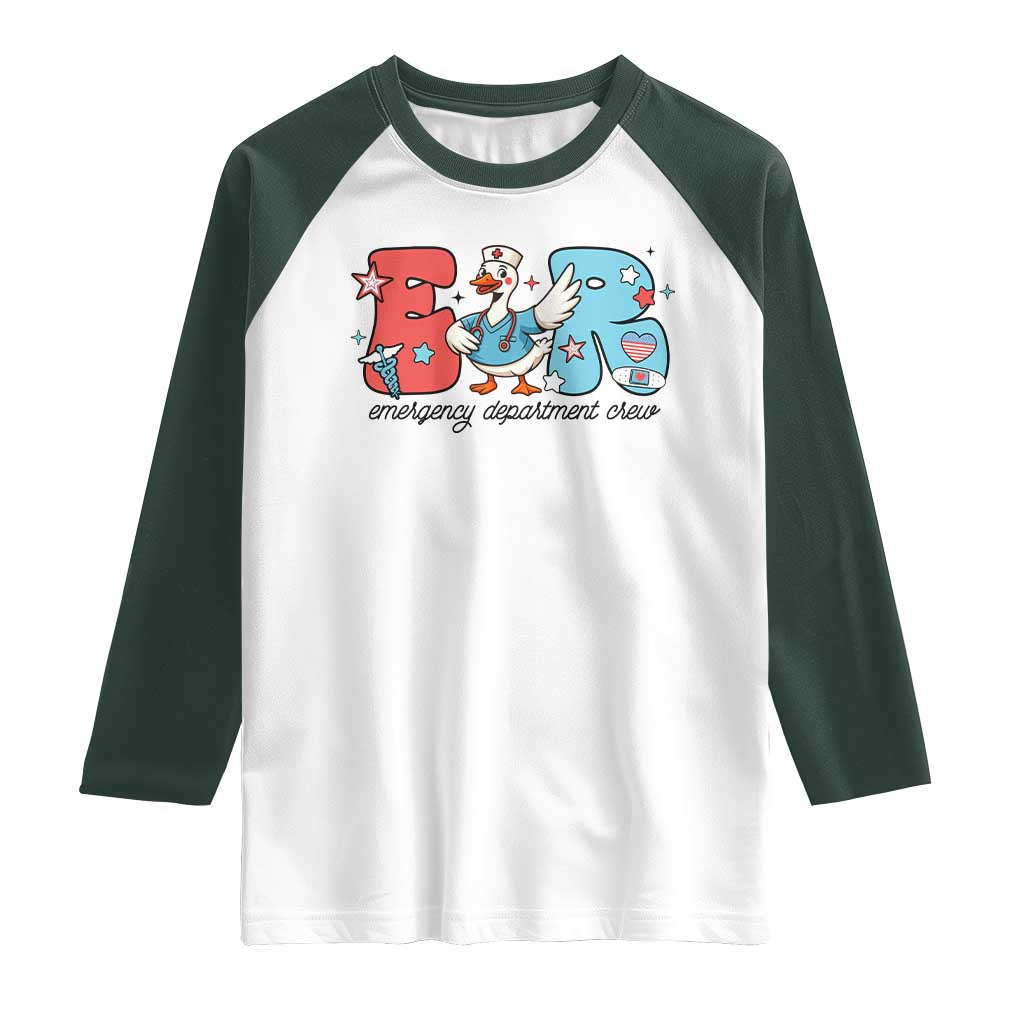 ER Nurse Silly Goose Raglan Shirt Funny Emergency Department TS14 White Dark Forest Green Print Your Wear