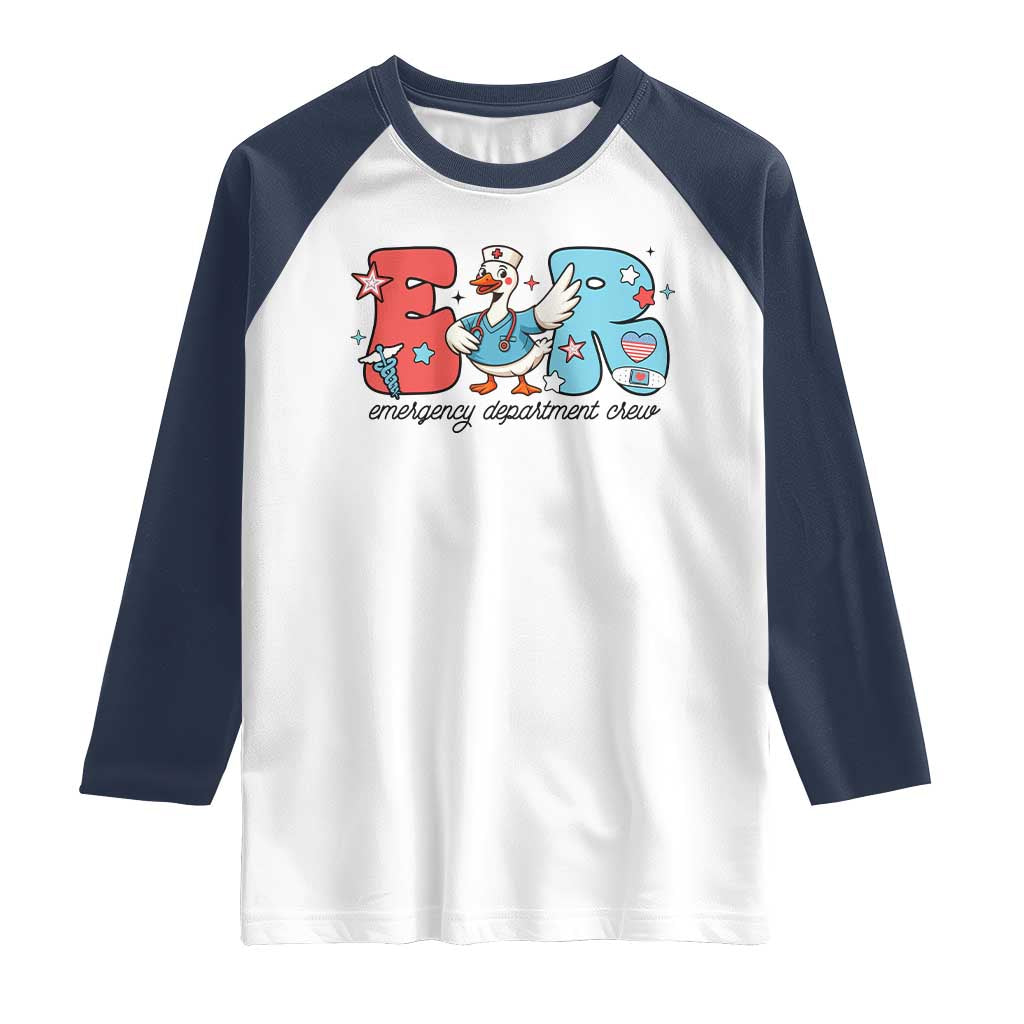 ER Nurse Silly Goose Raglan Shirt Funny Emergency Department TS14 White Navy Print Your Wear