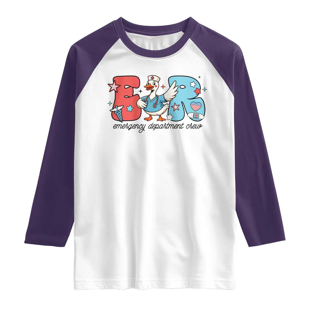ER Nurse Silly Goose Raglan Shirt Funny Emergency Department TS14 White Purple Print Your Wear
