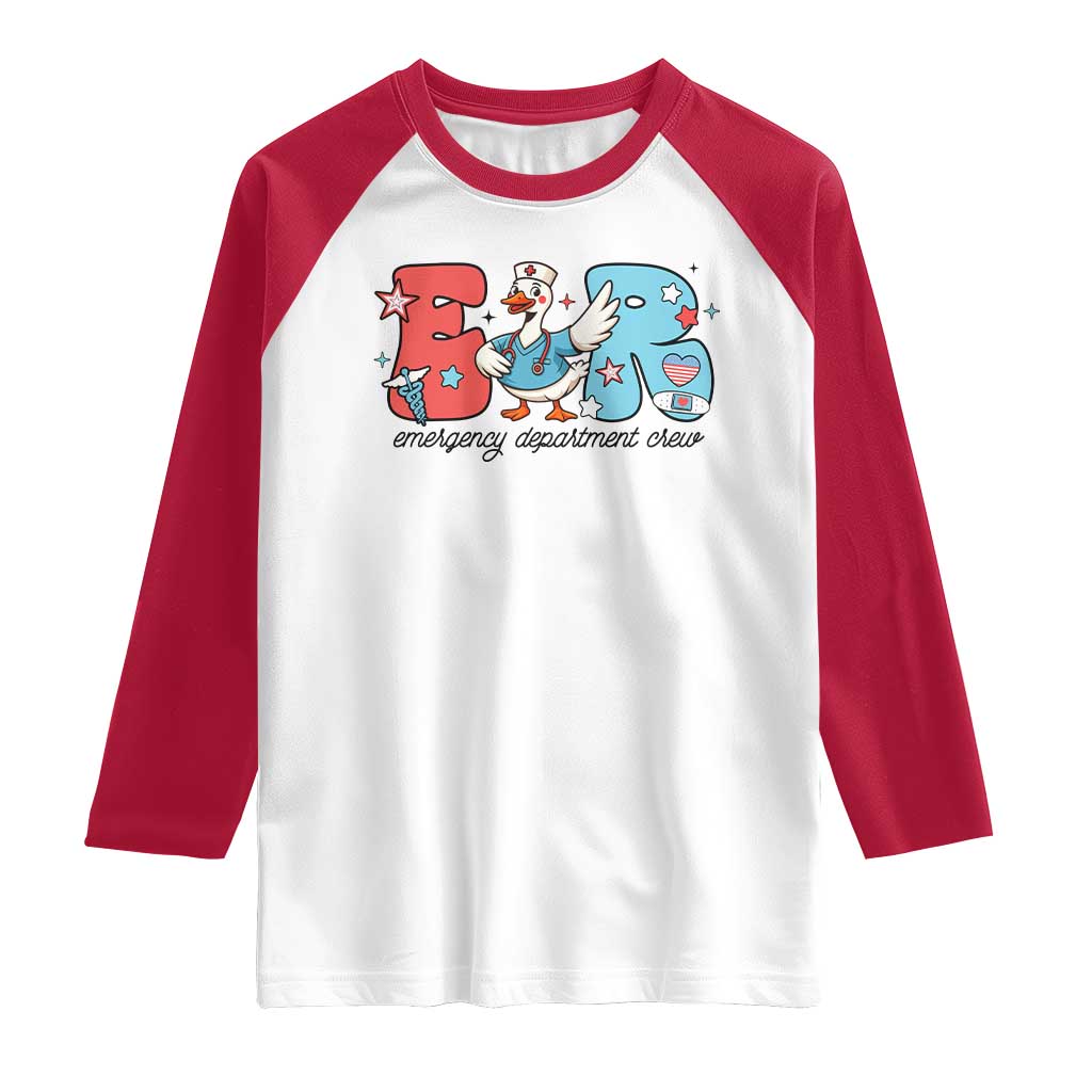 ER Nurse Silly Goose Raglan Shirt Funny Emergency Department TS14 White Red Print Your Wear