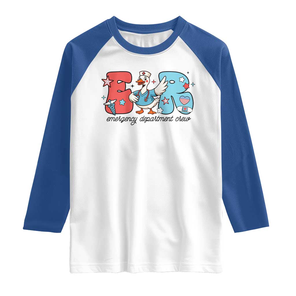 ER Nurse Silly Goose Raglan Shirt Funny Emergency Department TS14 White Royal Print Your Wear