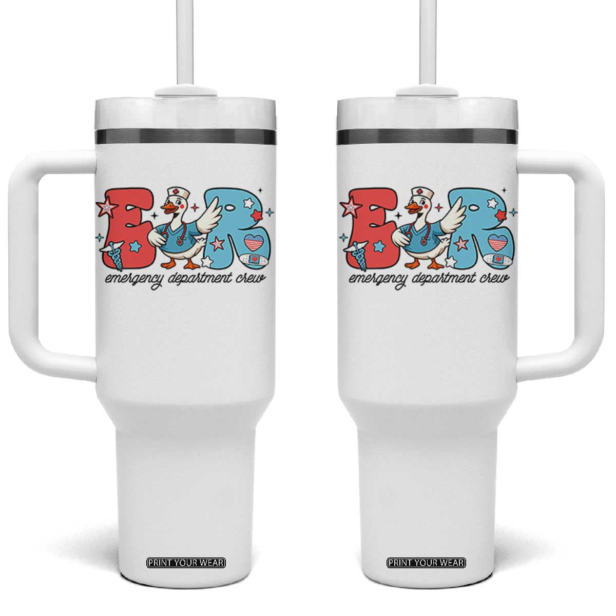 ER Nurse Silly Goose Tumbler With Handle Funny Emergency Department TS14 One Size: 40 oz White Print Your Wear