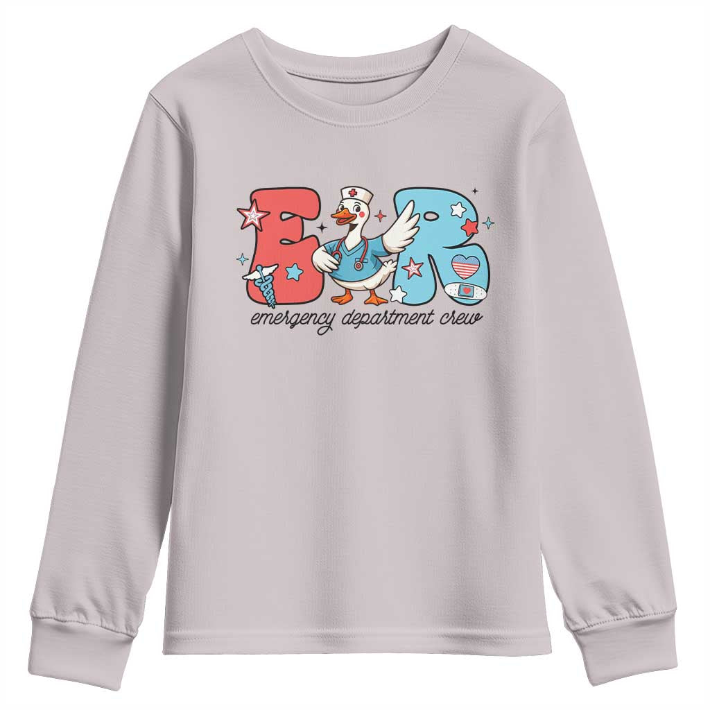 ER Nurse Silly Goose Youth Sweatshirt Funny Emergency Department TS14 Ice Gray Print Your Wear