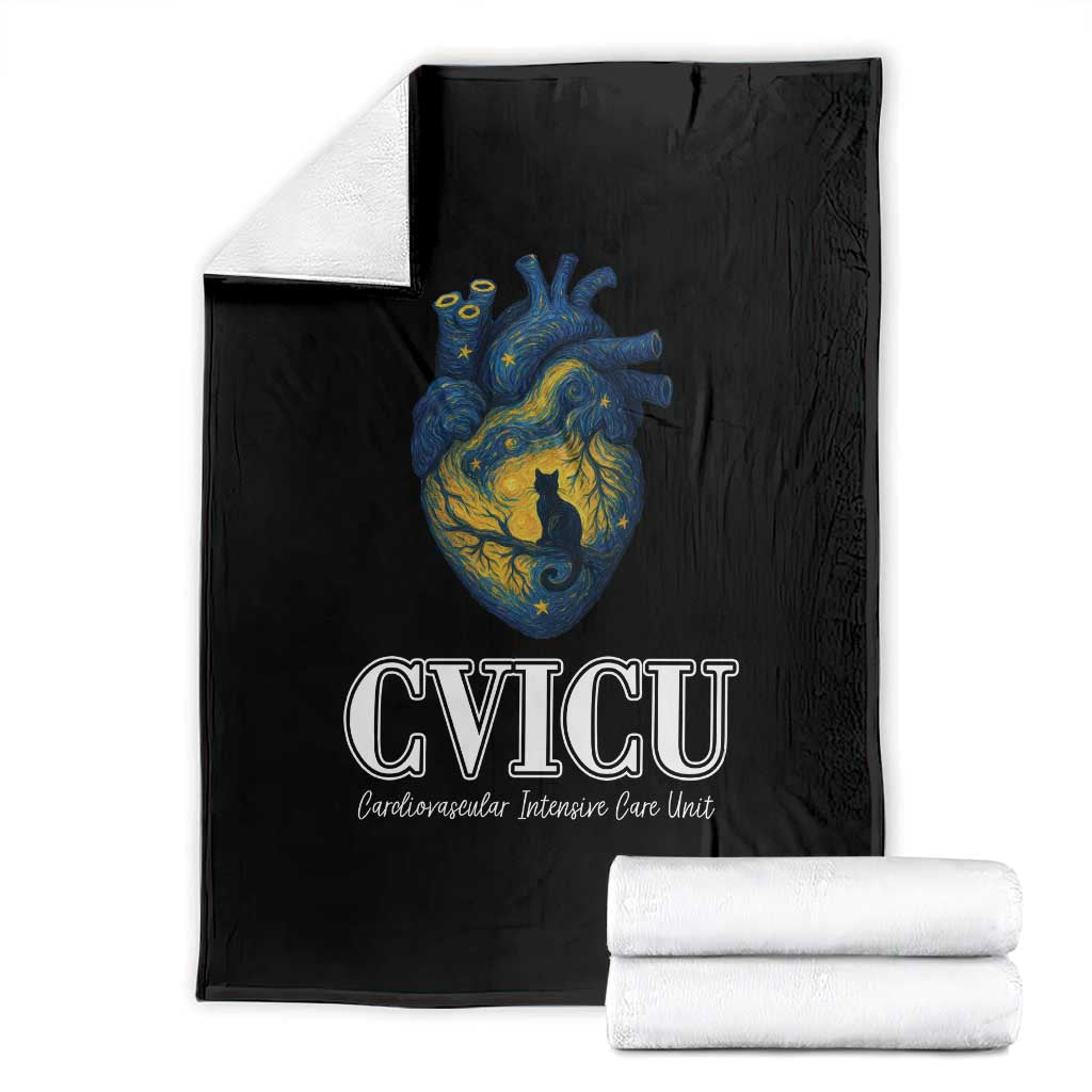 CVICU Nurse Cat Starry Night Throw Blanket Cardiovascular Intensive Care Unit TS14 Black Print Your Wear