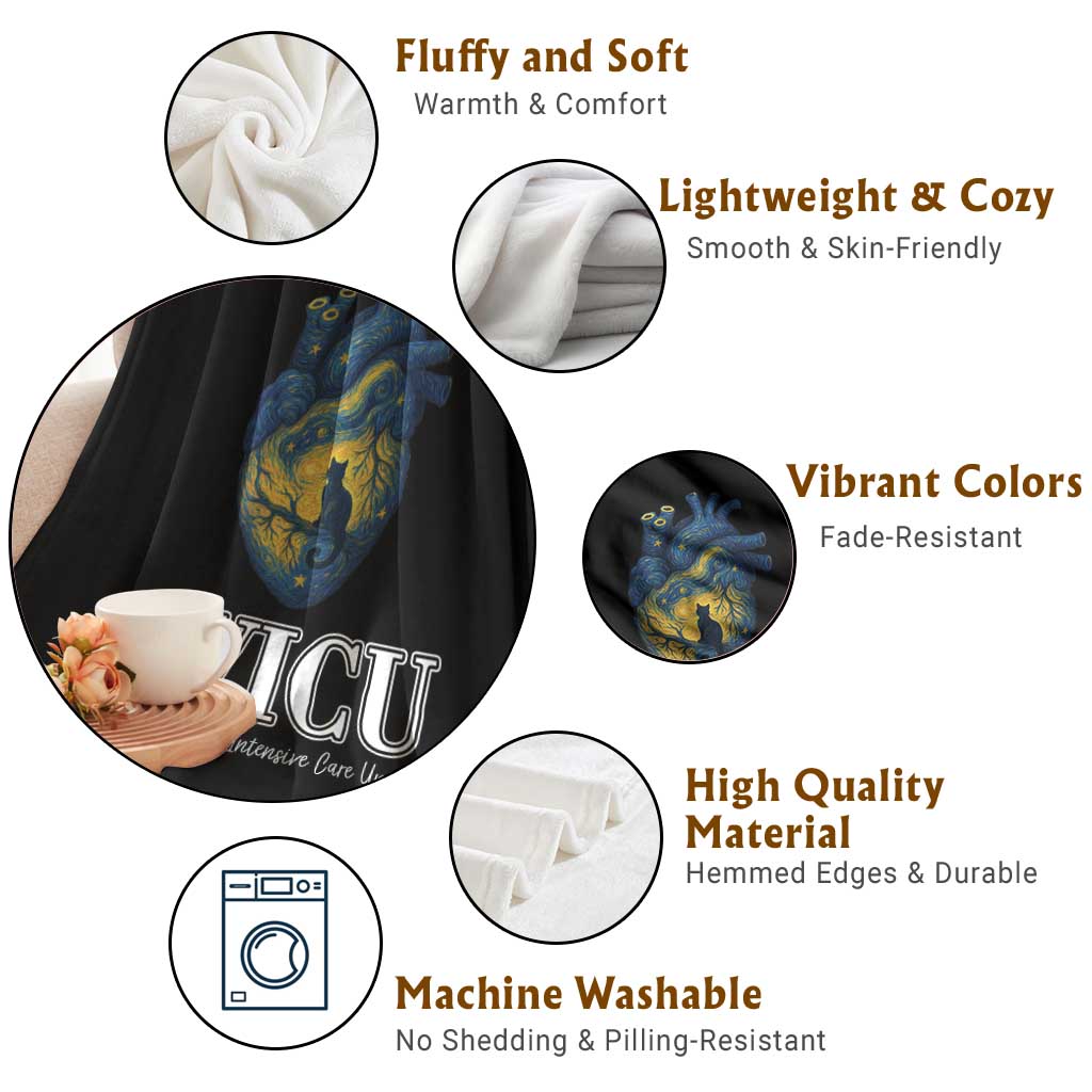 CVICU Nurse Cat Starry Night Throw Blanket Cardiovascular Intensive Care Unit TS14 Print Your Wear