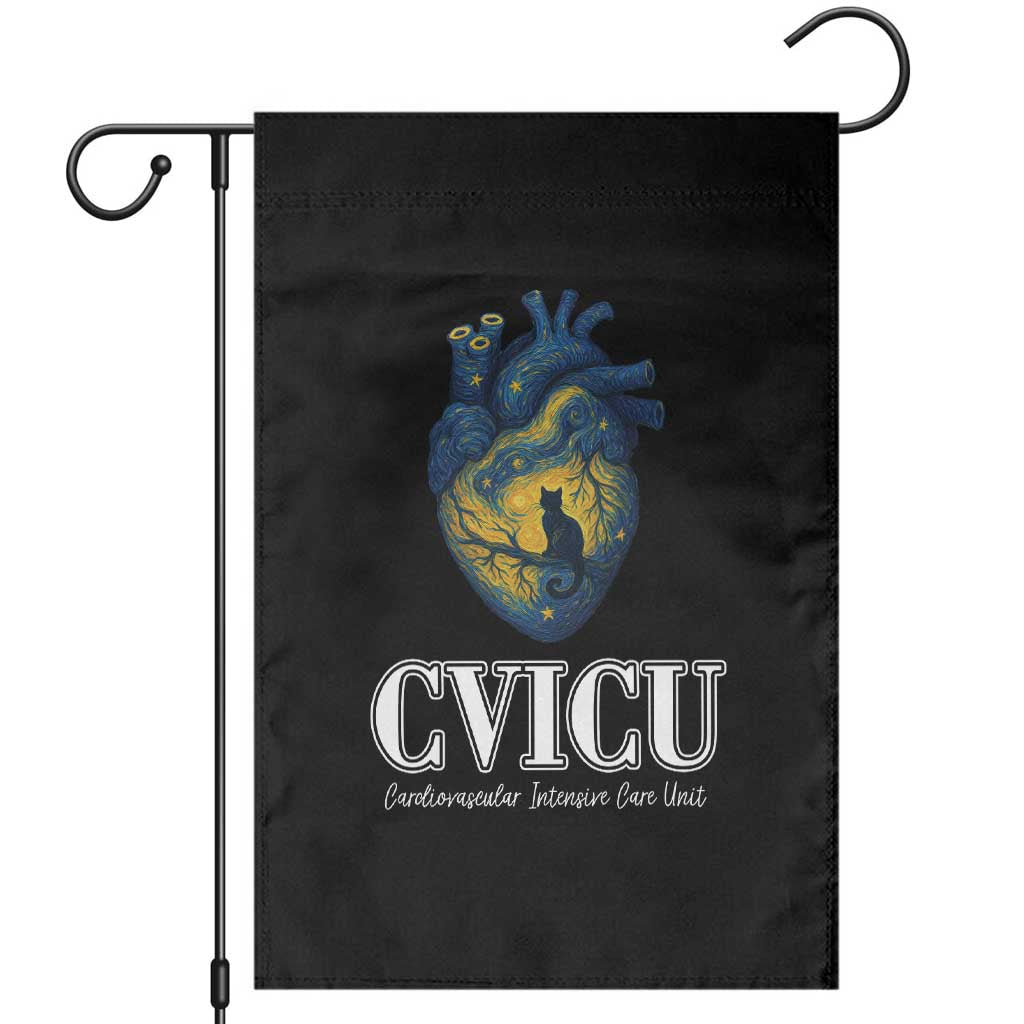 CVICU Nurse Cat Starry Night Garden Flag Cardiovascular Intensive Care Unit TS14 Black Print Your Wear