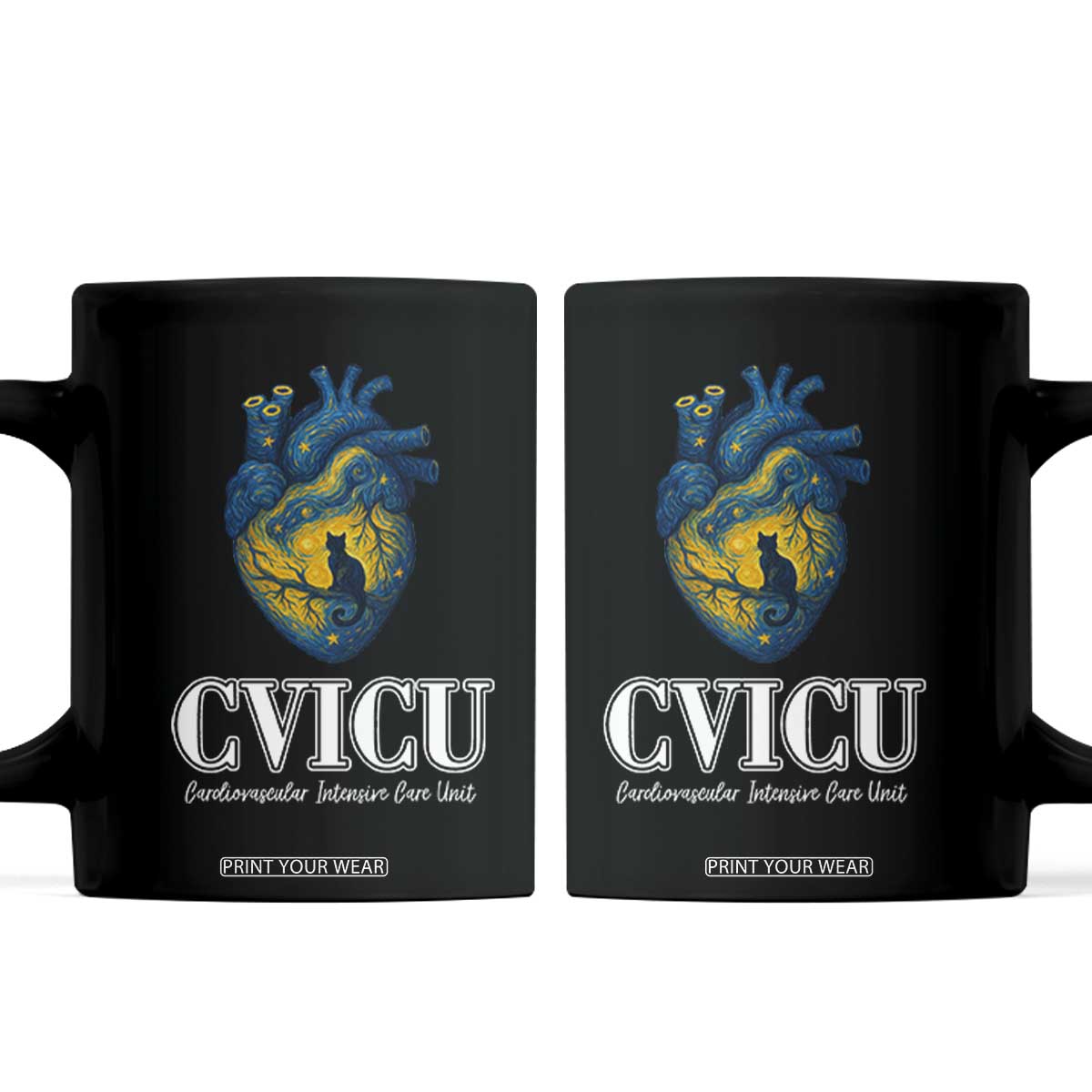 CVICU Nurse Cat Starry Night Coffee Mug Cardiovascular Intensive Care Unit TS14 Black Print Your Wear