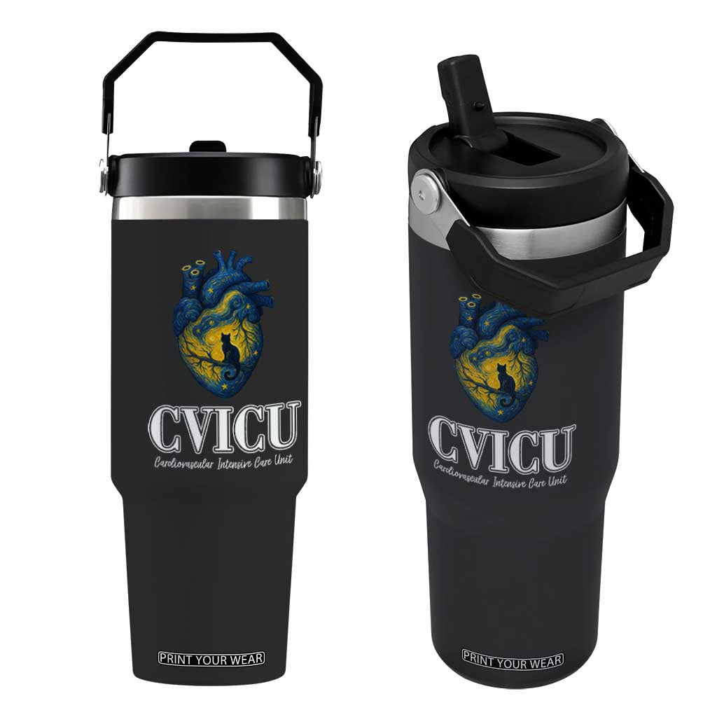 CVICU Nurse Cat Starry Night Flip Straw Tumbler Cardiovascular Intensive Care Unit TS14 One Size: 30 oz Black Print Your Wear