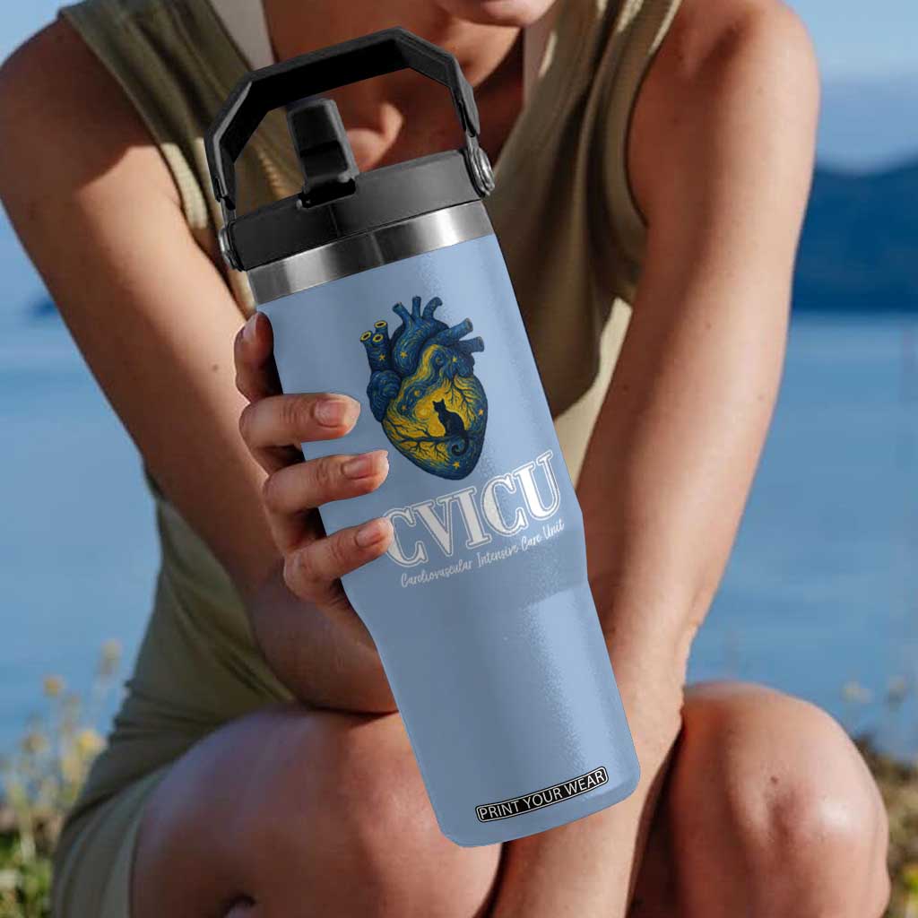 CVICU Nurse Cat Starry Night Flip Straw Tumbler Cardiovascular Intensive Care Unit TS14 One Size: 30 oz Light Blue Print Your Wear