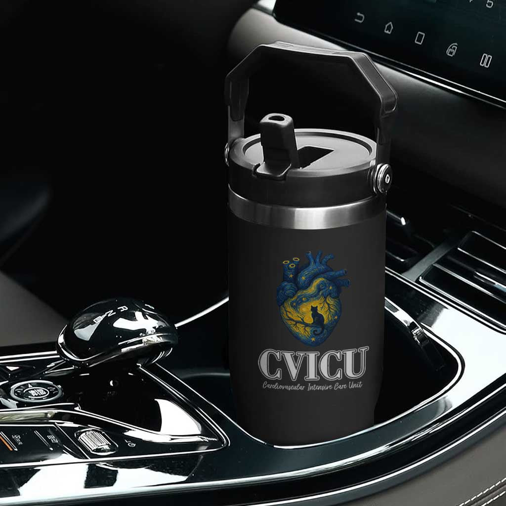 CVICU Nurse Cat Starry Night Flip Straw Tumbler Cardiovascular Intensive Care Unit TS14 Print Your Wear