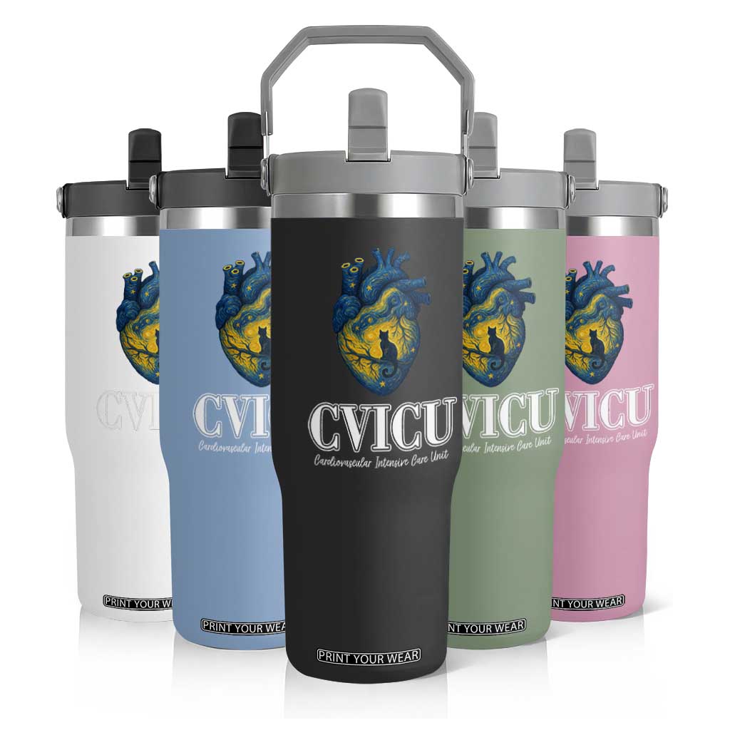 CVICU Nurse Cat Starry Night Flip Straw Tumbler Cardiovascular Intensive Care Unit TS14 Print Your Wear