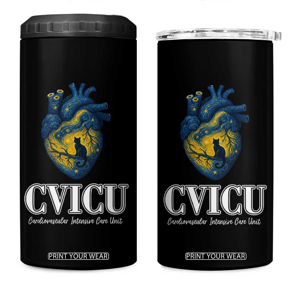CVICU Nurse Cat Starry Night 4 in 1 Can Cooler Tumbler Cardiovascular Intensive Care Unit TS14 One Size: 16 oz Black Print Your Wear