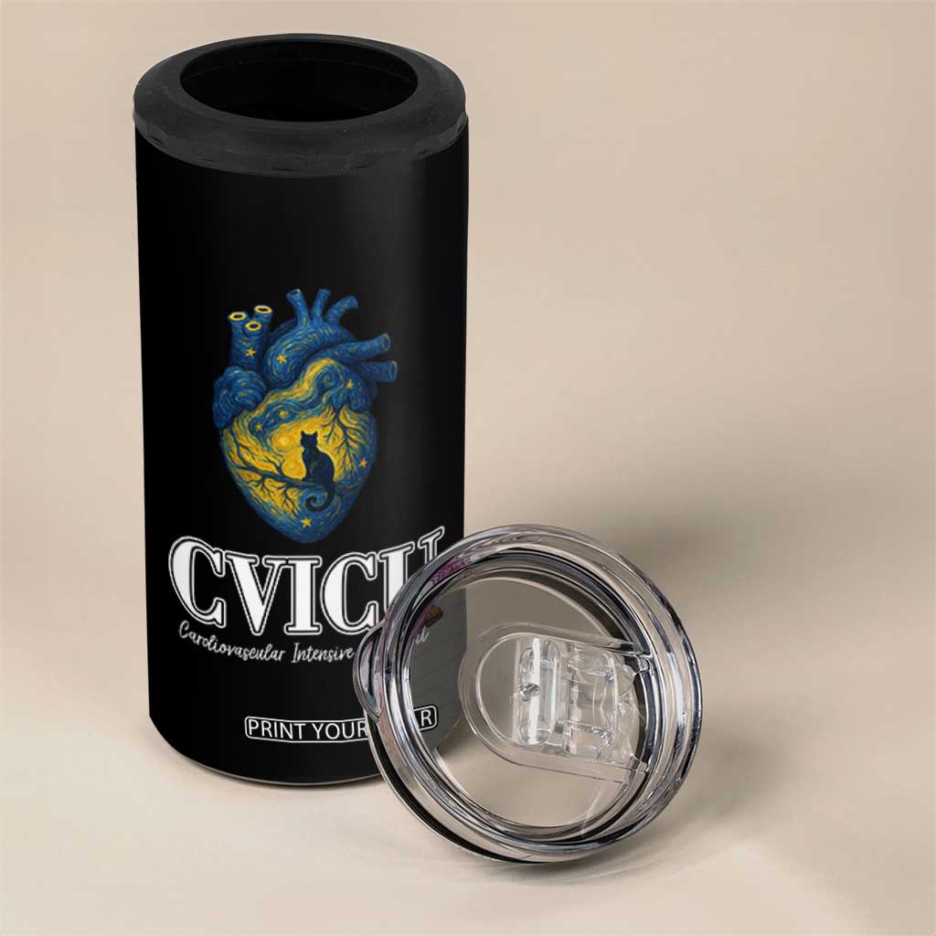 CVICU Nurse Cat Starry Night 4 in 1 Can Cooler Tumbler Cardiovascular Intensive Care Unit TS14 Print Your Wear